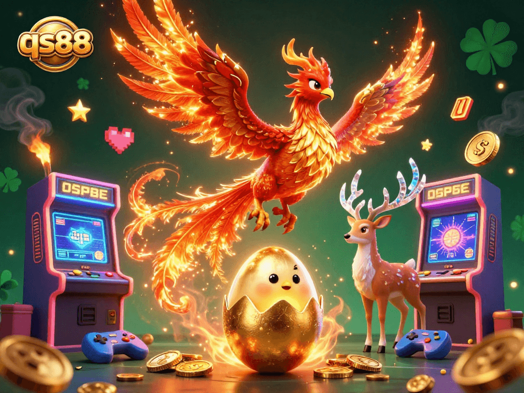 Experience thrilling gaming with the colorful qs88 phoenix scene featuring arcade elements and casino excitement.