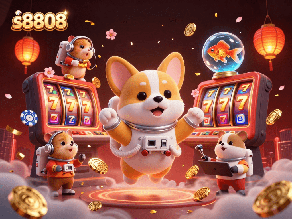 Spin the reels in the exciting s8808 casino with a fun 3D astronaut corgi and vibrant game elements!