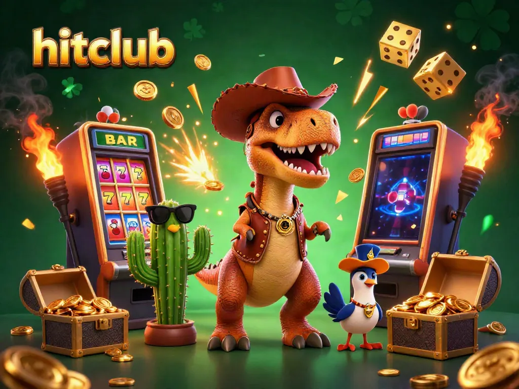 Experience thrilling jackpots with hitclub's 3D cartoon casino scene, featuring exciting slot machines and characters.