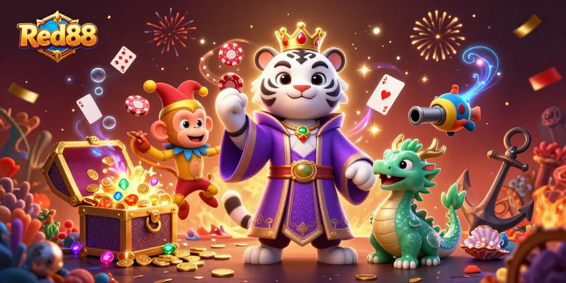 Experience excitement at Red88 with a vibrant 3D scene showcasing a lively casino atmosphere.