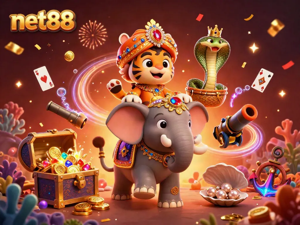 Engage with thrilling net88 gaming action through a vibrant 3D casino scene.