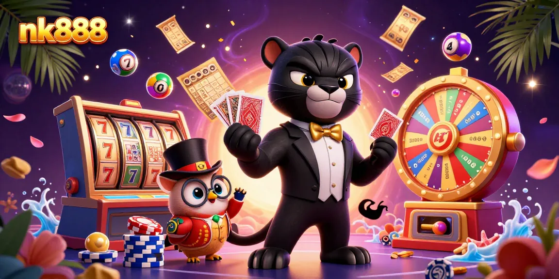 Experience thrilling moments with nk888 as a stylish panther deals cards amidst dynamic casino elements.