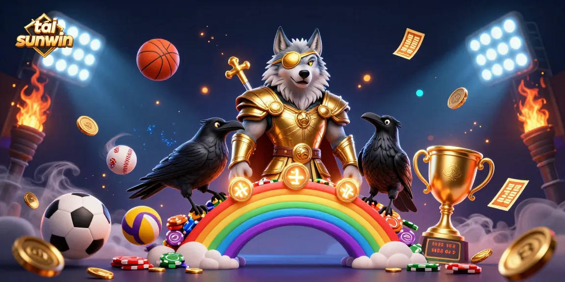Celebrate betting actions with tải sunwin in a vibrant 3D casino scene featuring a wolf and ravens.