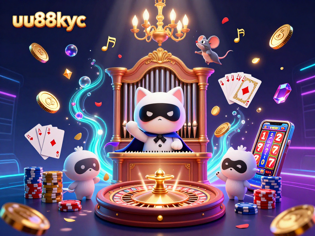 uu88kyc casino scene showcases a phantom cat, acrobatic mouse, and vibrant game elements.
