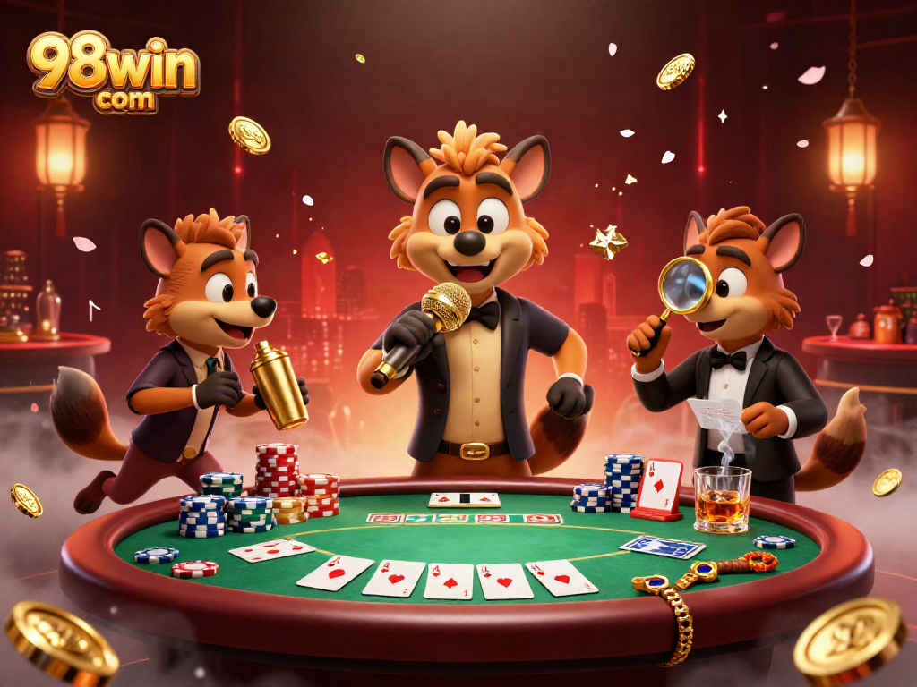 Experience the vibrant energy of 98win com in a lively casino setting with hyenas entertaining.
