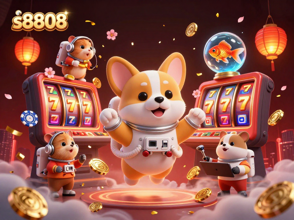 Spin the reels in the exciting s8808 casino with a fun 3D astronaut corgi and vibrant game elements!