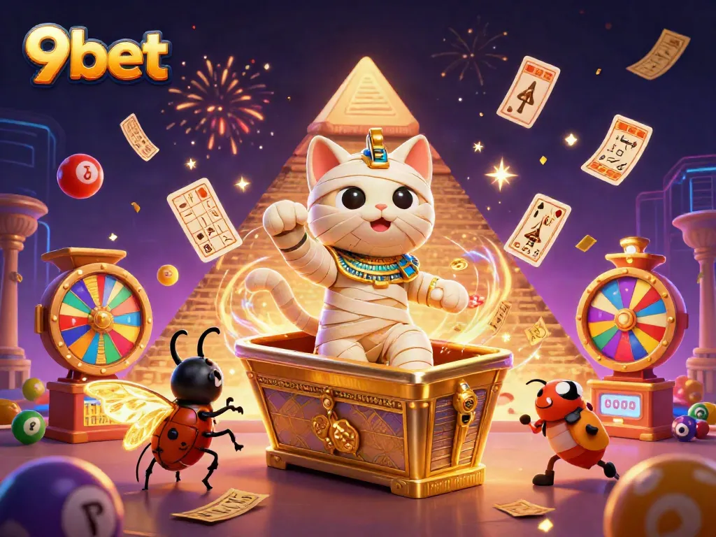 Experience the excitement of 9bet with vibrant casino scenes showcasing thrilling games and prizes.