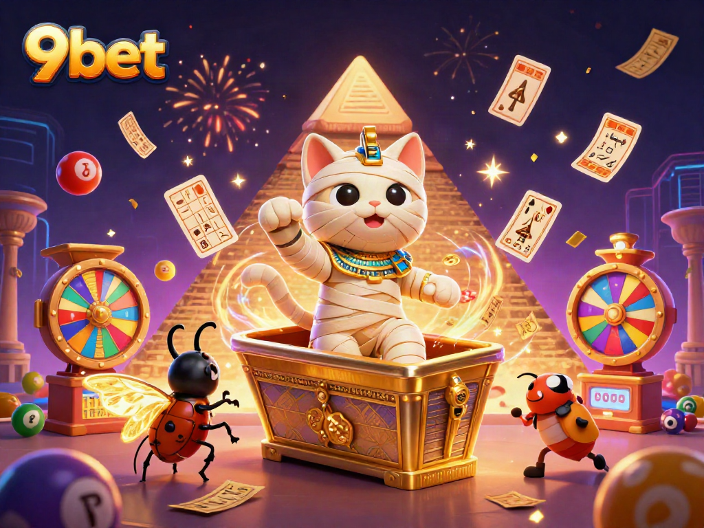 Experience the excitement of 9bet with vibrant casino scenes showcasing thrilling games and prizes.