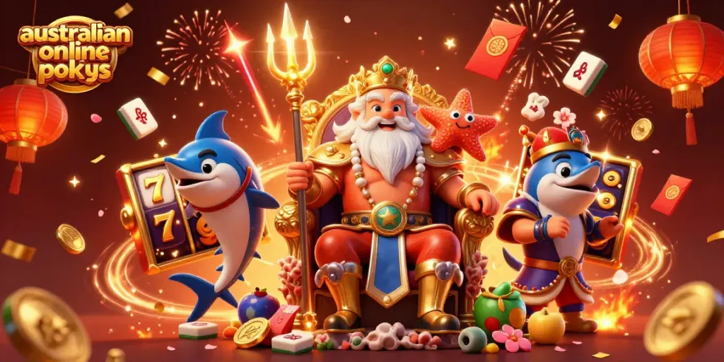 Experience the excitement of australian online pokies with vibrant slot reels and jubilation in a dynamic scene.