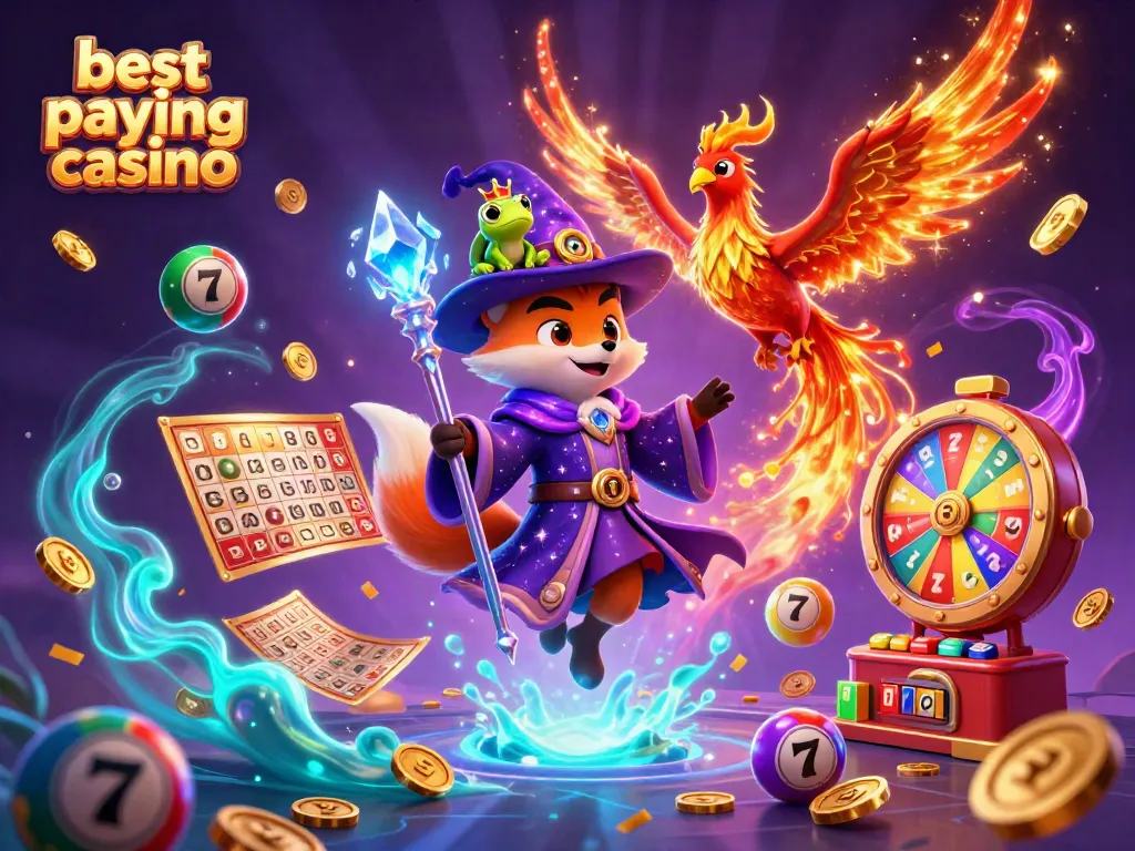 Experience the magic at the best paying online casino with vibrant wizards, phoenixes, and gaming elements.