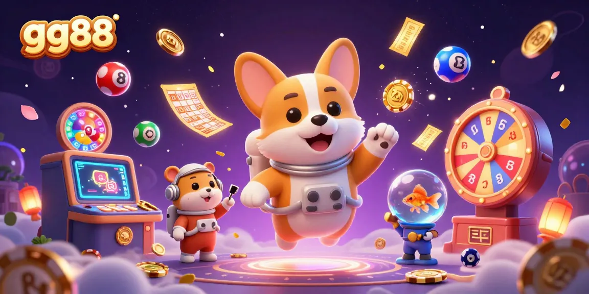 gg88 brings excitement with an astronaut corgi in a casino surrounded by glowing game elements.