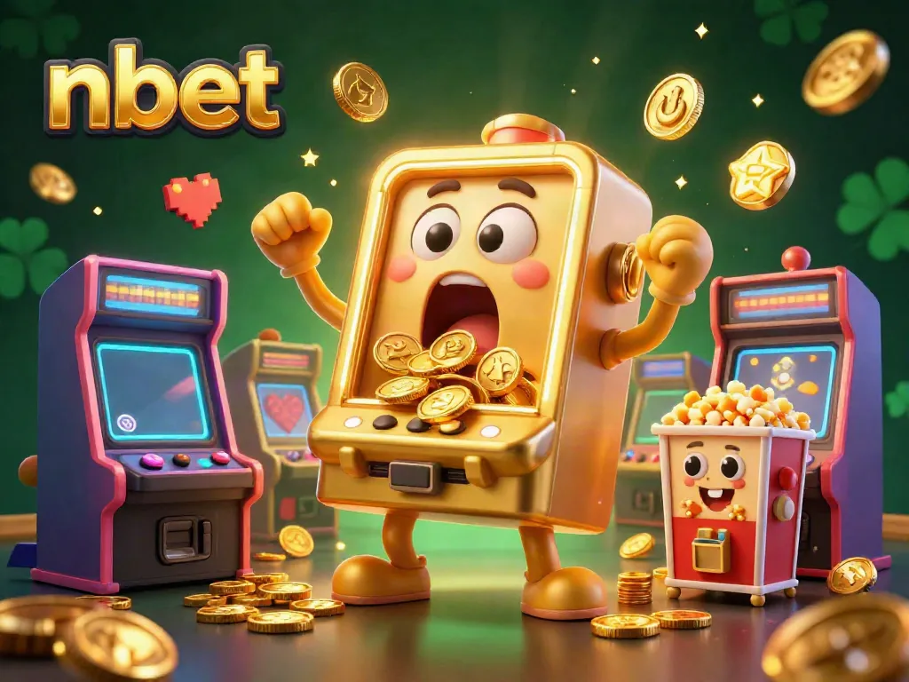nbet's animated slot machine celebrating wins with coins pouring out, creating excitement for players.