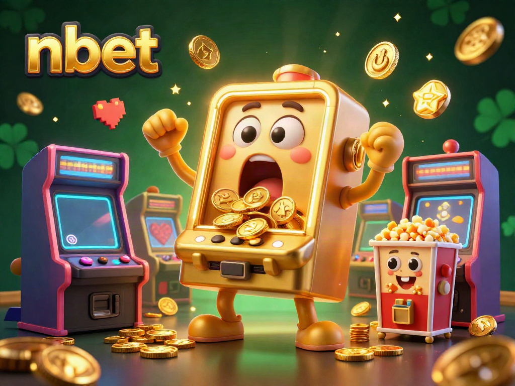 nbet's animated slot machine celebrating wins with coins pouring out, creating excitement for players.