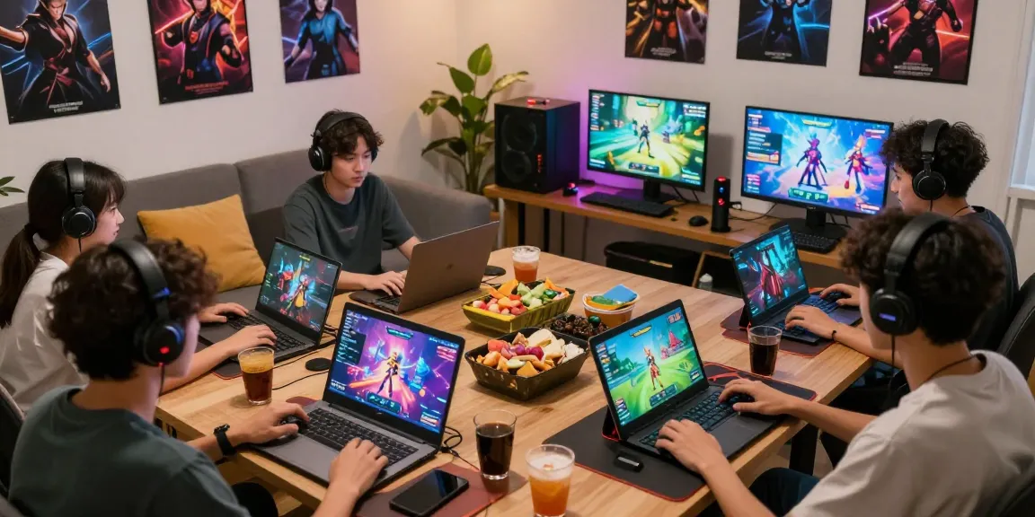 Engaged players enjoying hentaigames together in a cozy gaming setup.