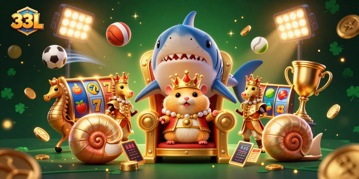 Experience the thrill of 33L with vibrant gaming elements and a majestic hamster king in a dynamic 3D illustration.