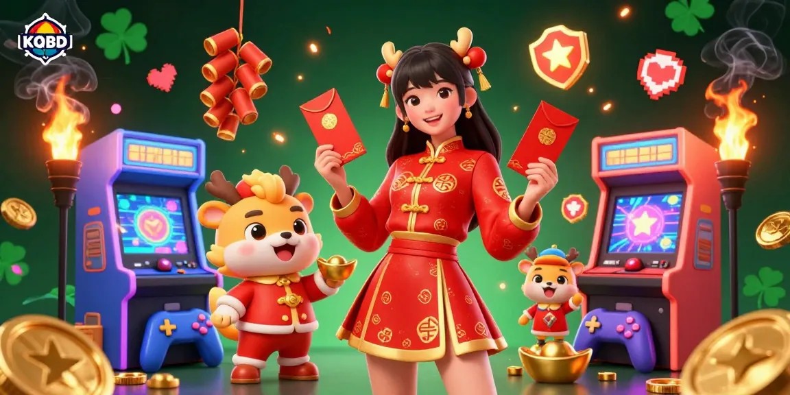 KQBD showcases vibrant gambling excitement with an Asian woman in festive attire among casino elements.