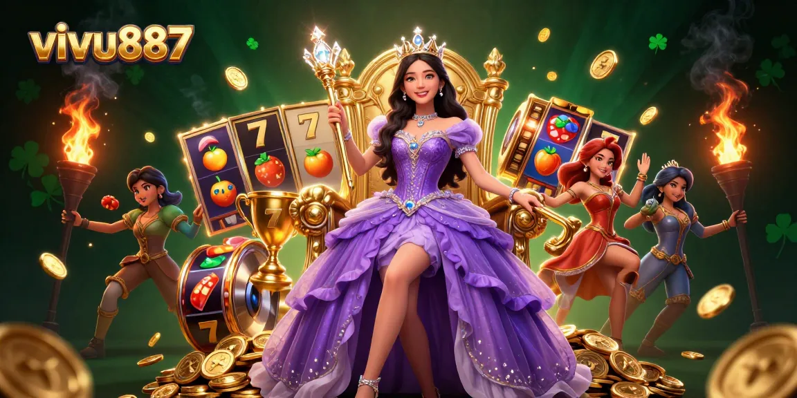 Experience thrilling slots and casino entertainment with vivu887 in a vibrant, magical scene.