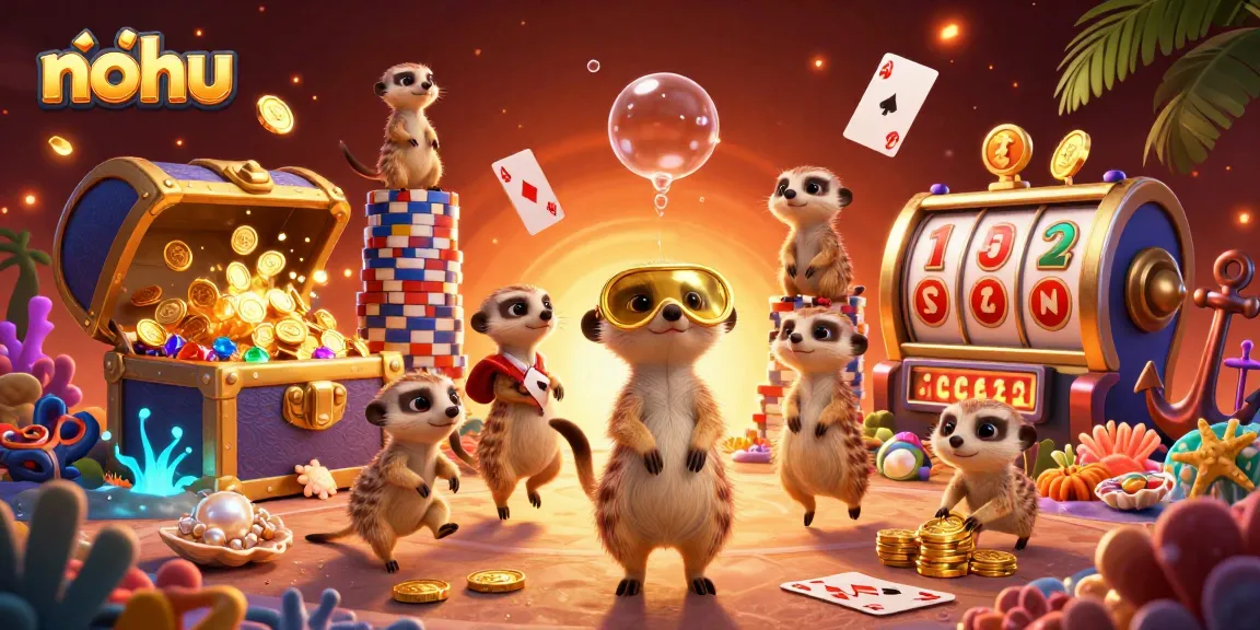 Nohu meerkats conducting a dynamic casino with vibrant underwater elements and slot details.