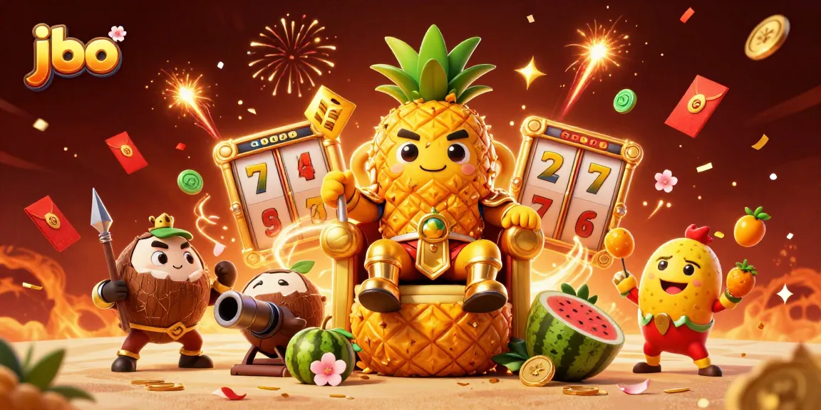 Unleash your luck at JBO with a vibrant 3D casino scene featuring the golden pineapple king.
