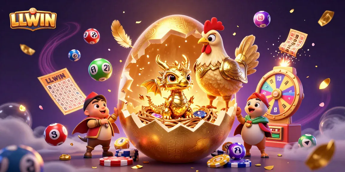 Experience exciting wins with LLWIN's golden dragon emerging from poker chips amidst colorful lottery elements.