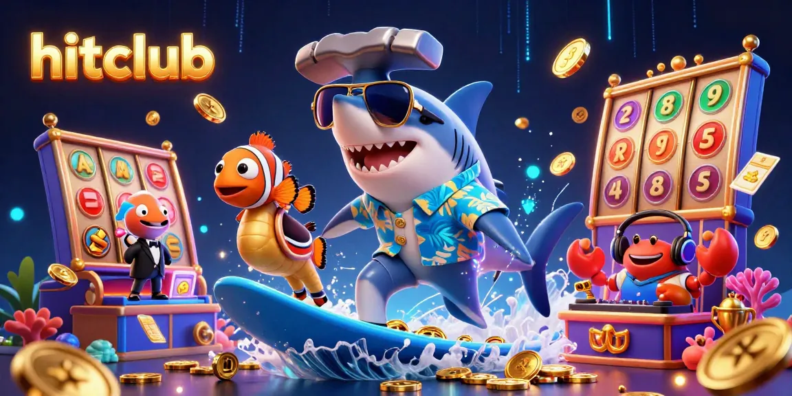 Join the hitclub and win big with vibrant casino adventures featuring a surfing shark!