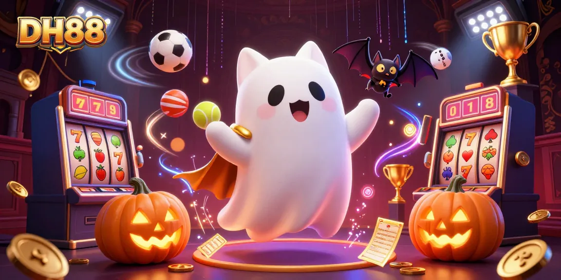Experience the dynamic world of DH88 with vibrant ghost cat and casino-themed elements.