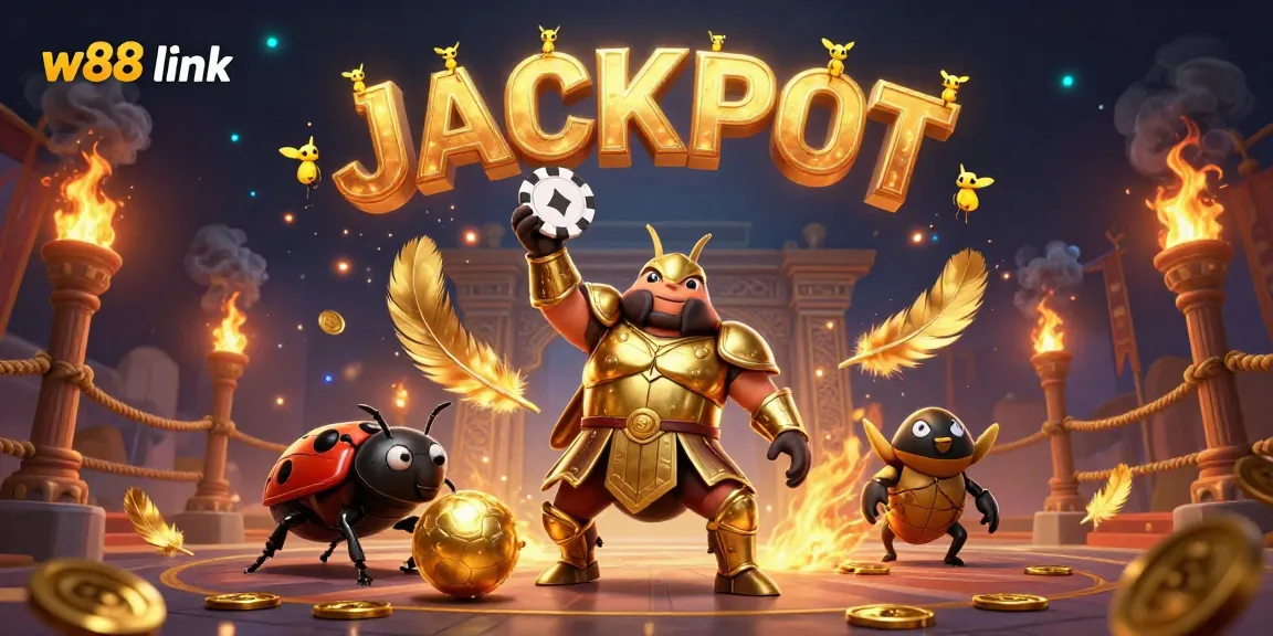 Engage with the w88 link in an ultra-detailed casino scene featuring a beetle in armor.