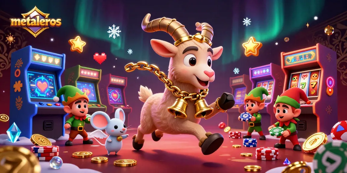 Menggambarkan metaleros dalam suasana kasino dengan Krampus, mouse, dan elf yang mencuri chip poker.