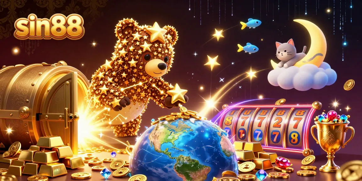 Engage in the vivid world of sin88 with a 3D cartoon bear and dynamic slot game elements.