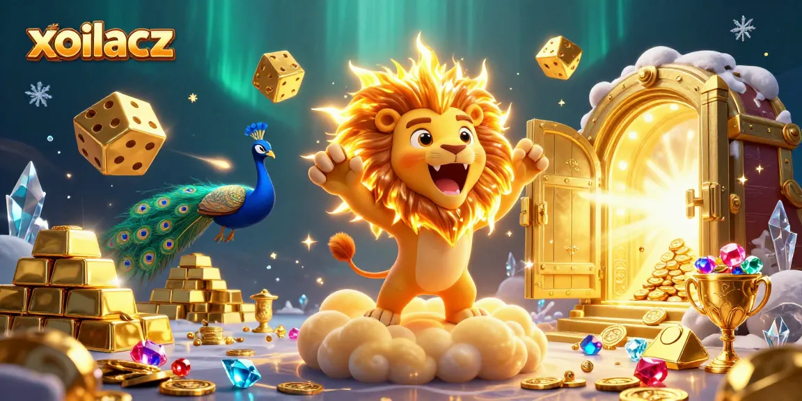 Engage with xoilacz as the lion roars triumphantly with golden dice in a rich, immersive casino scene.
