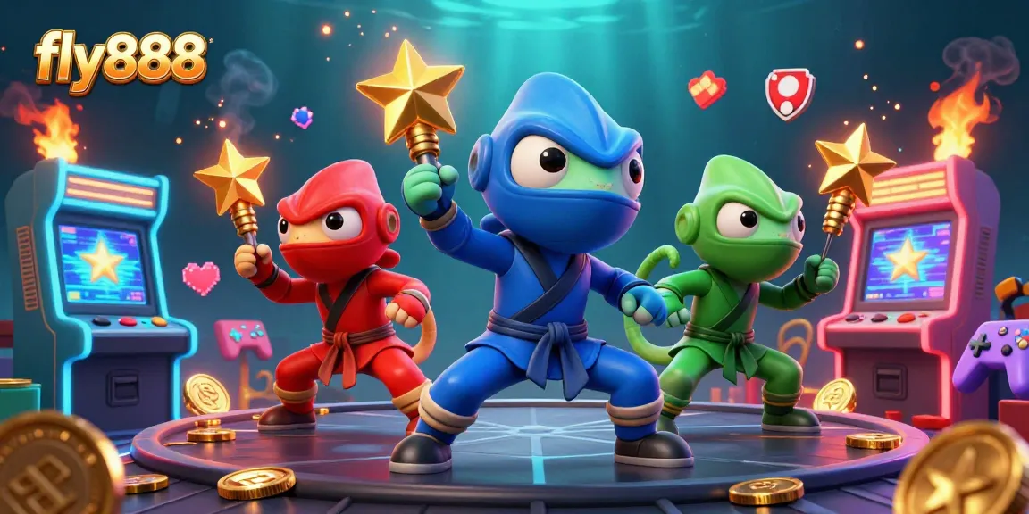 Experience the excitement of fly888 as chameleon ninjas perform in a vibrant casino gaming scene.