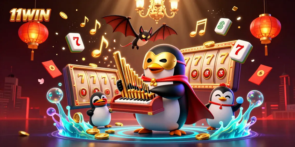 Experience thrilling gameplay with 11WIN as a penguin plays dazzling organs filled with coins.