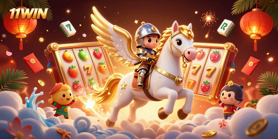 Spin the reels of 11WIN in an enchanting 3D scene filled with vibrant casino elements.