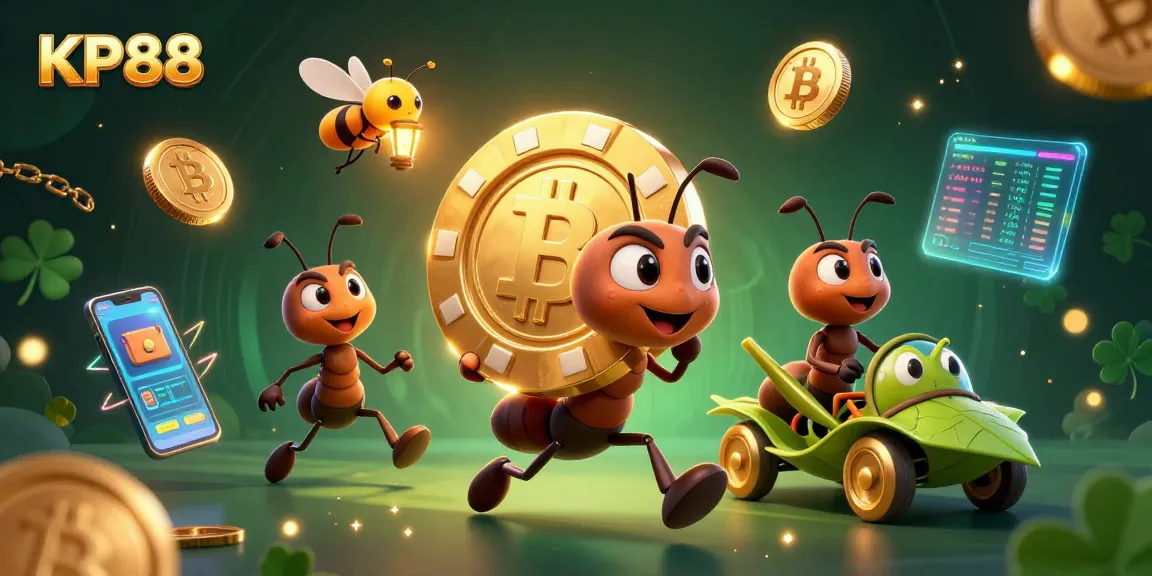 Engage in thrilling gameplay at KP88 with cartoon ants on a heist, capturing golden poker chips.